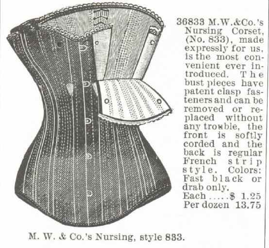 Kristin Holt | Corsets in the Era: Yes, even Maternity Corsets. Nursing Corset for sale in the 1895 Montgomery Ward & Co. Catalog.