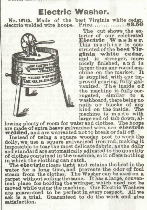 Kristin Holt | 19th Century Washing Machines. For sale in the Sears Roebuck and Co. Catalogue, 1897: The Electric Washer. Part 4 of 5.