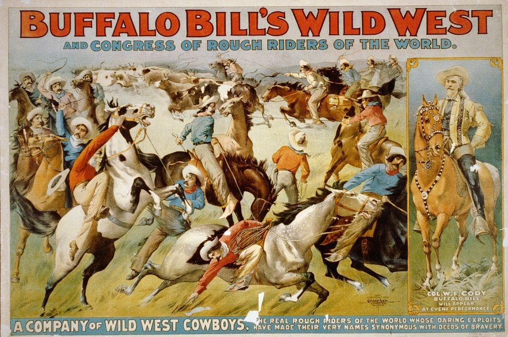 Kristin Holt | BOOK REVIEW: The Pony Express by Charles River Editors. Buffalo Bill's Wild West and Congress of Rough Riders of the World. Circus poster showing cowboys rounding up cattle and portrait of Col. W. F. Cody on horseback. Circa 1899. [Image: Public Domain]