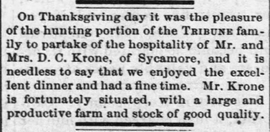 Kristin Holt | Victorian Era Thanksgiving Celebrations. Guests around the Thanksgiving table. Notice in South Kansas Tribune of Independence, Kansas, December 1, 1886.