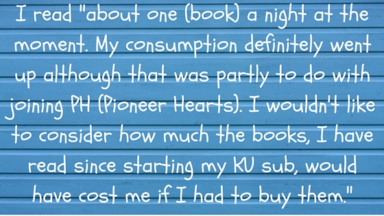 Kristin Holt | What Western Historical Readers Said About Kindle Unlimited WILL Surprise You... "I read about one (book) a night at the moment. My consumption definitely went up although that was partly to do with joining PH (Pioneer Hearts). I wouldn't like to consider how much the books, I have read since starting my KU sub, would have cost me if I had to buy them."