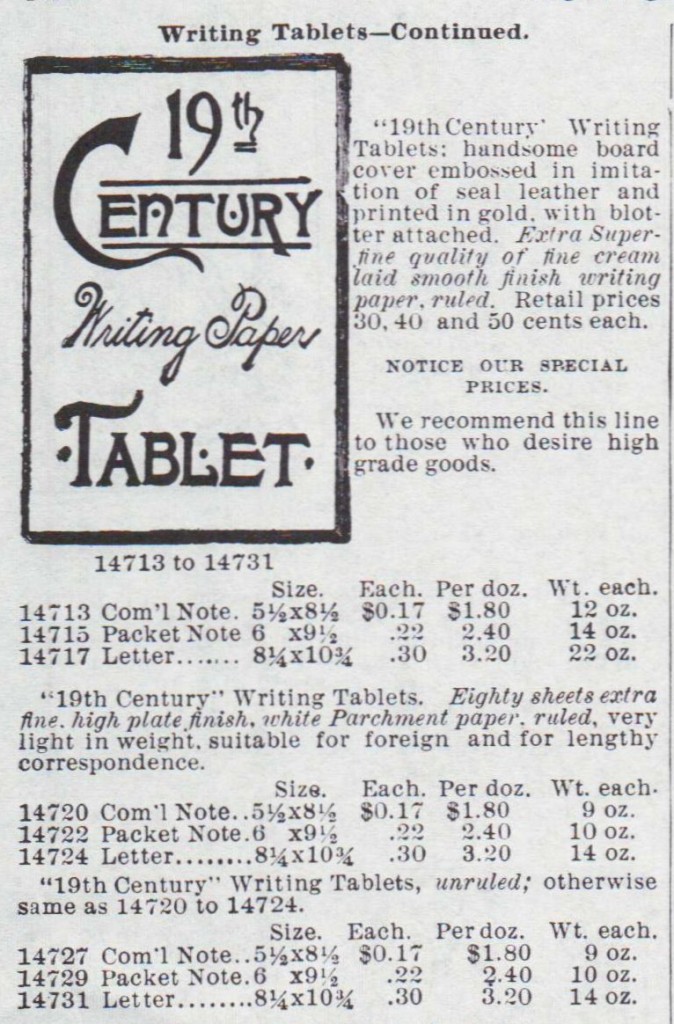 19th Century Writing Tablet. pg 112. Montgomery Ward Catalogue 1895