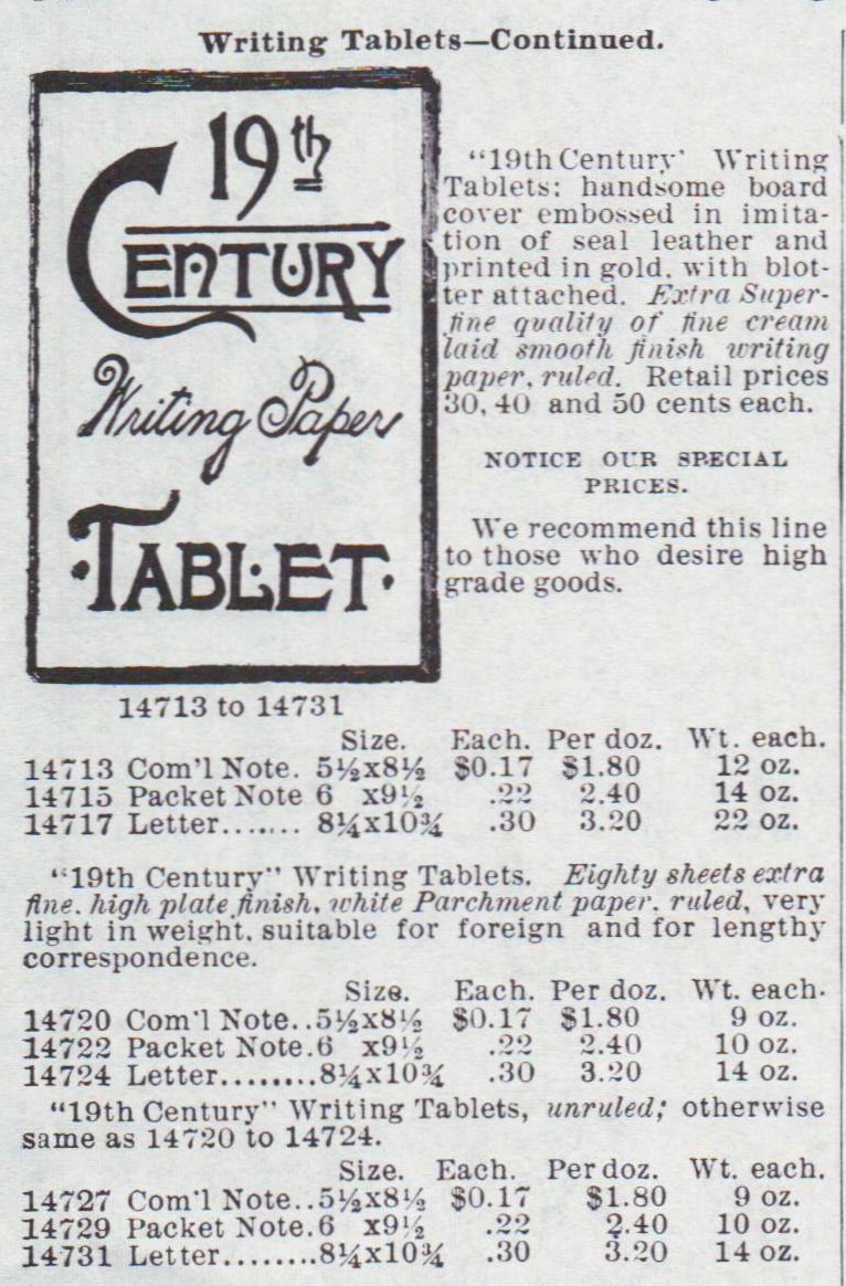 Kristin Holt | Paper: Common in the Old West? 19th Century Writing Tablet offered for sale on page 112 of Montgomery Ward and Co. Catalogue, 1895.