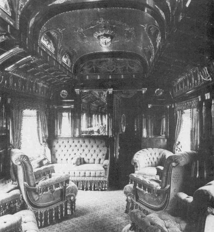 Kristin Holt | Luxury Travel 1890-Style. Vintage photograph of a Pullman car interior.