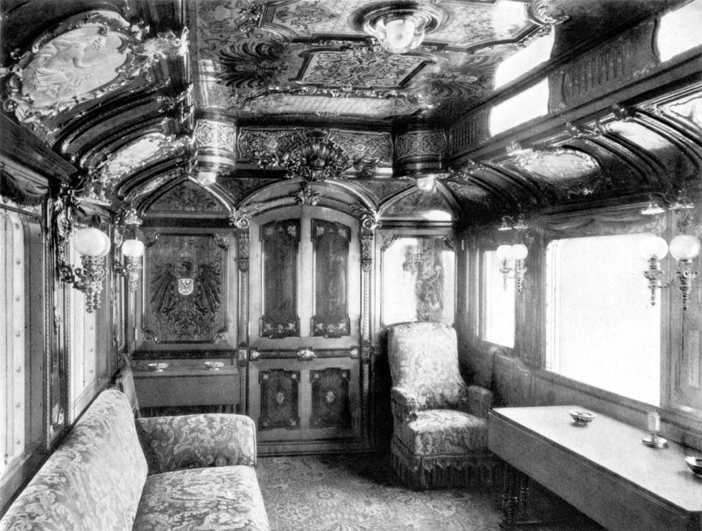 Kristin Holt | Luxury Travel 1890-style. Salon No. 1 Rail Car of Emperor Wilhelm II. Image Public Domain. Apparently created 1890.