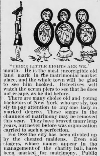 Kristin Holt | Victorian Leap Year Traditions Part 2. "Leap Year is Here and the Designing Maidens Are Happy." The Saint Paul Globe of St. Paul, Minnesota on January 15, 1888. Part 4 of 6.
