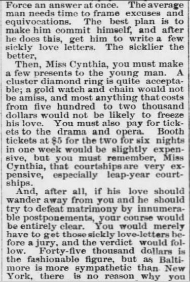 Kristin Holt | Leap-Year Proposals Part 1. From The Weekly Kansas Chief of Troy, Kansas on January 21, 1892. Part 2 of 3.