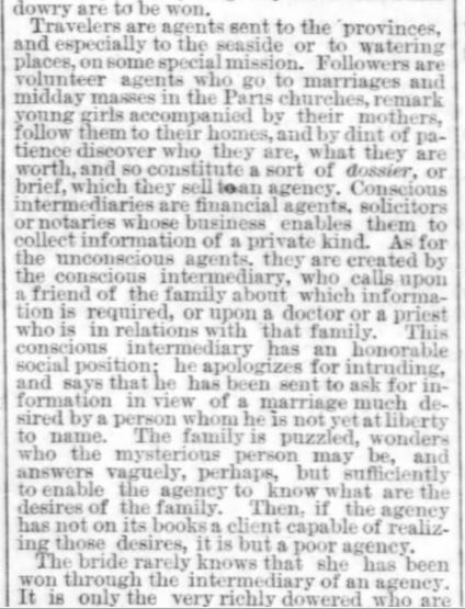 Kristin Holt | Nineteenth Century Mail-Order Bride SCAMS, Part 2. The Times-Democrat of New Orleans, Louisiana on April 24, 1887. "Miss Leal, the Spotless Widow and the Blemished Orphan--How Matrimonial Agencies Do Their Work." Part 6 of 7.