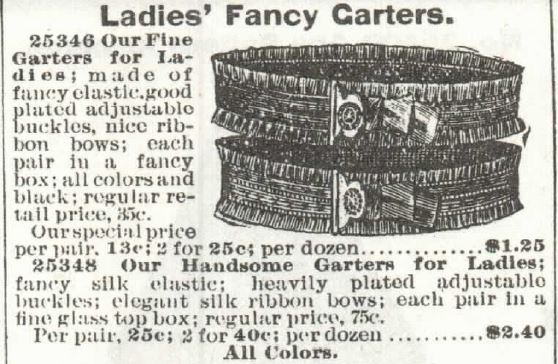 ladies' fancy garters for stockings. sears catalogue 1897 no 104 p 336