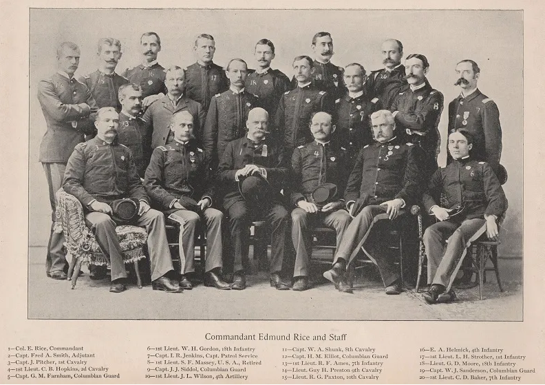 Kristin Holt | BOOK REVIEW: Fair Play by Deeanne Gist. Vintage photograph: Commander Edmund Rice and Staff of the Columbian Guard World's Fair, 1893. Image courtesy of World's Chicago Fair 1893.com.