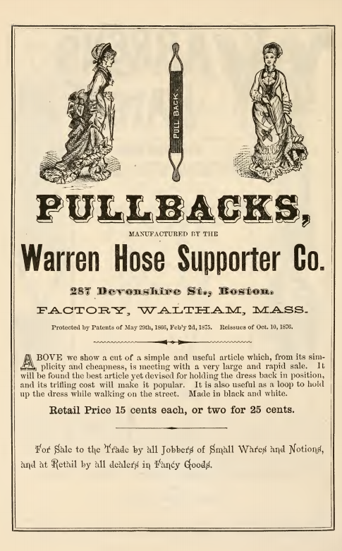 Kristin Holt | How Did Victorian Stockings Stay Up? Pullbacks, manufactured by the Warren Hose Supporter Co. of Boston Mass, advertised in the 1878 September Catalogue of Novelties and Specialties in Women's and Children's Underwear.