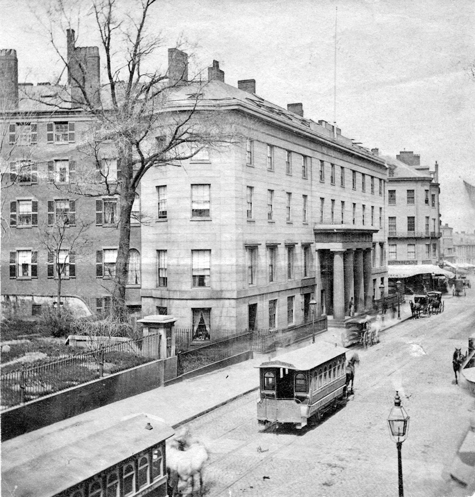 Tremont House at Tremont and Beacon Streets c 1860 to 1890. Courtesy of the Bostonian Society
