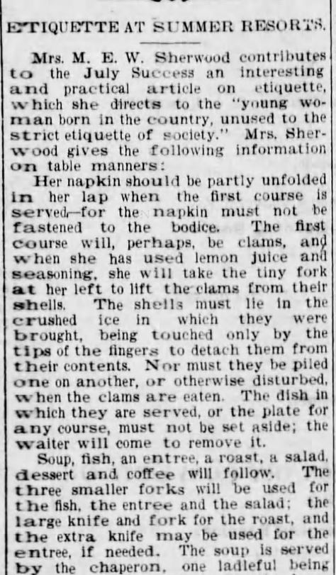 Etiquette at Summer Resorts. Part 1. Santa Cruz Sentinel. Santa Cruz, California on July 13, 1902