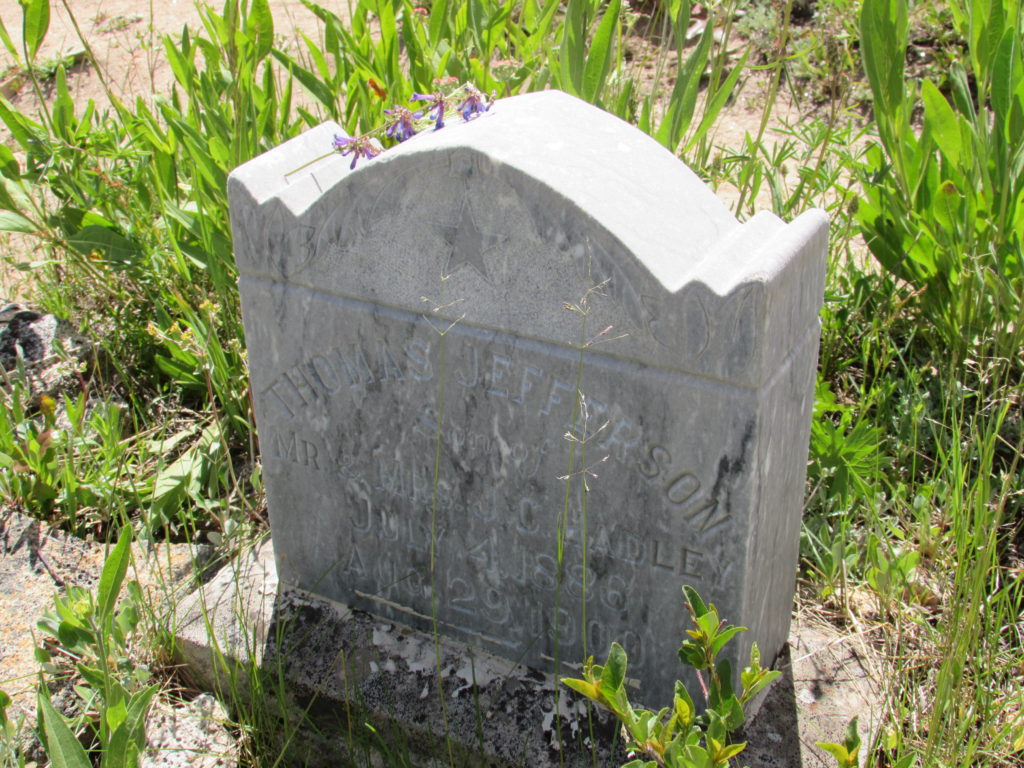 Kristin Holt | Silver City, Idaho's Ghost Town Cemetery. Thomas Jefferson, son of Mr. and Mrs. J.C. Hadley, born July 4, 1886, died Aug. 29, 1900. Image: Kristin Holt, June 2016.