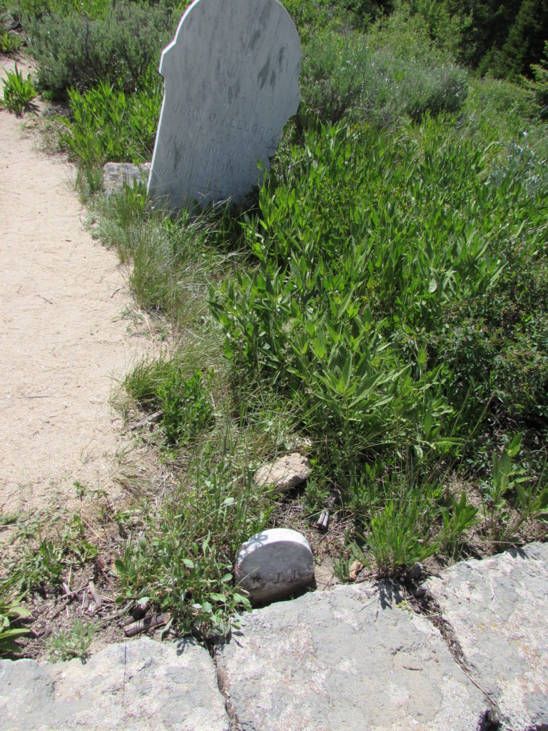 Kristin Holt | Silver City, Idaho's Ghost Town Cemetery. Historic boom-town era grave in Silver City, Idaho's cemetery. Note the dual Headstone and Footstone visible in pairing. Image: Kristin Holt, June 2016.