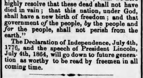 Kristin Holt | Victorian America Celebrates Independence Day. Lincoln's dedication of Gettysburg. Part 2. Monument up 1869. Harrisburg Telegraph of Harrisburg, Pennsylvania on July 3, 1869