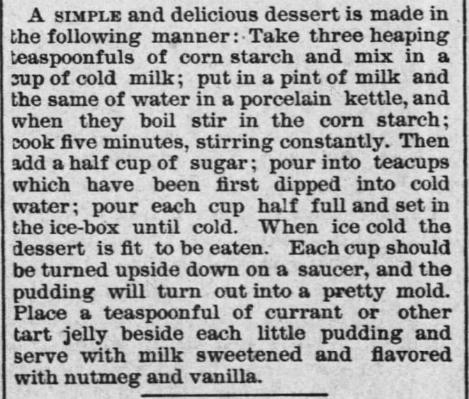 Kristin Holt | Victorian Refrigerators (a.k.a. Icebox). Pudding recipe made cold in the ice-box. From The Daily Gazette of Kansas City, Kansas on August 30, 1887.