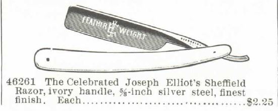 Kristin Holt | The Celebrated Joseph Elliot's Sheffield Razor with ivory handle. Montgomery Ward Catalog 1895 Spring and Summer