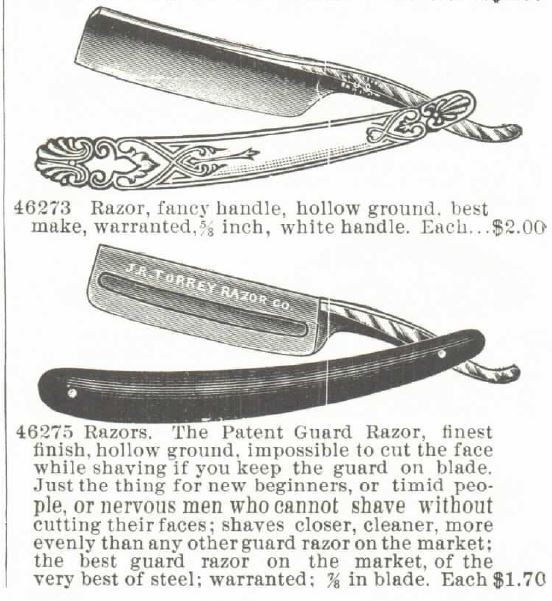 Kristin Holt | Victorian Shaving, Part 1: A razor with fancy handle and hollow ground, and The Patent Guard Razor.. Montgomery Ward Catalog 1895 Spring and Summer
