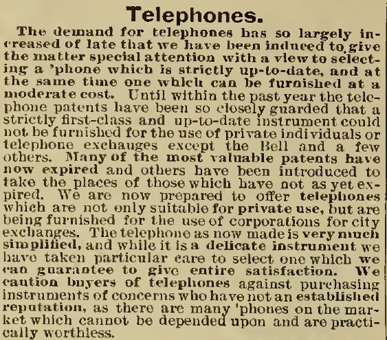 Kristin Holt | Telephones for Sale by Sears Roebuck. Telephone Header Sears Catalog of 1898 (catalog no. 107).
