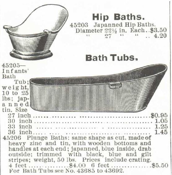 Kristin Holt | Old West Bath Tubs. Hip Baths and Bathtubs available for sale in the Montgomery, Ward & Co. Catalog of 1895.