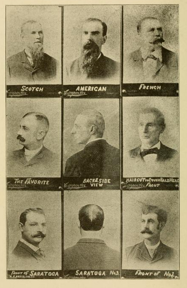 Kristin Holt | Victorian Era Men's Hairstyles. Image 1 from Barber Instructor and Toilet Manual (1900) showing 9 current and popular haircut styles for men.new-1st-image-of-haircuts