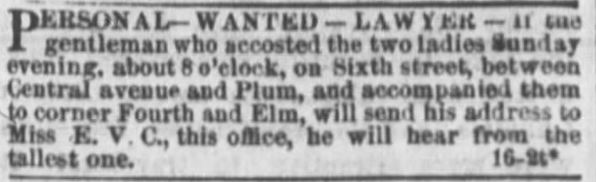 Kristin Holt | Victorians Flirting... In the Personals?. WANTED! The Cincinnati Enquirer of Cincinnati, Ohio on November 16, 1871.