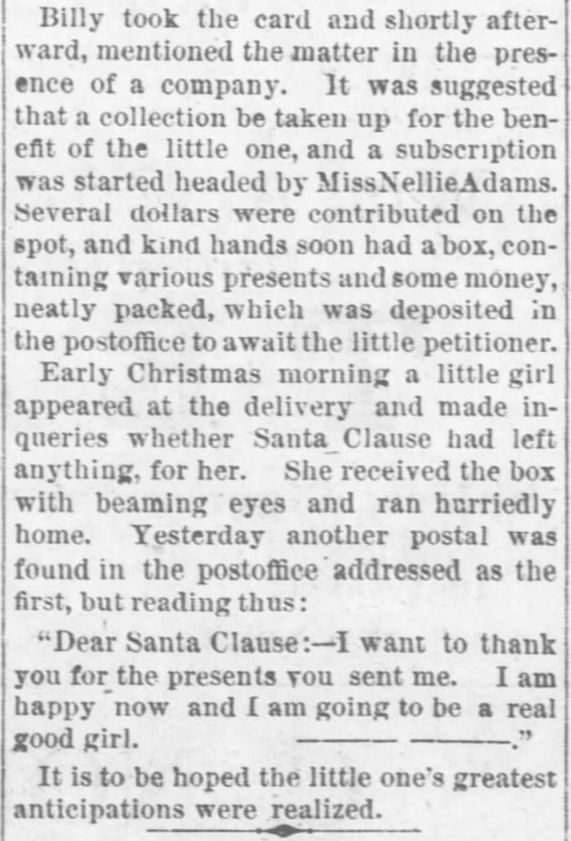 Kristin Holt | Victorian Letters to Santa. The Ottawa Daily Republic of Ottawa, Kansas, on December 28, 1880. Part 2 of 2.