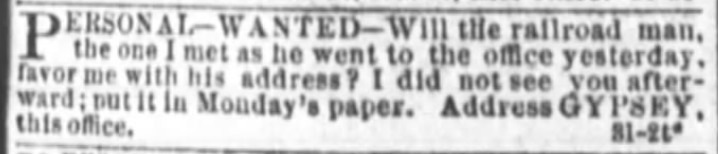 Kristin Holt | Victorians Flirting... In the Personals? The Cincinnati Enquirer of Cincinnati, Ohio, on February 1, 1875.