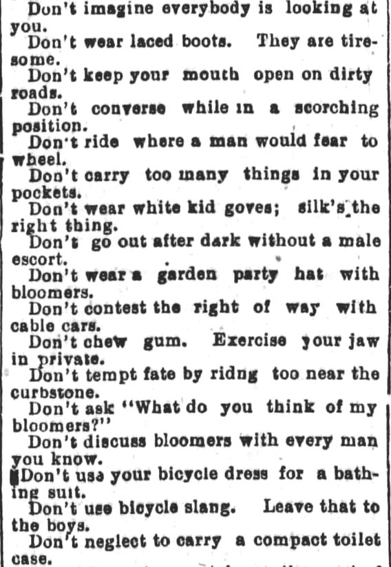 Kristin Holt | Victorian Bicycling Etiquette. 3 of 9. From Los Angeles Herald, July 14, 1895.