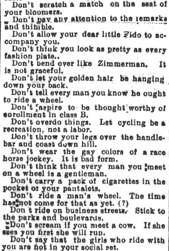 Kristin Holt | Victorian Bicycling Etiquette. 4 of 9. From Los Angeles Herald, July 14, 1895.