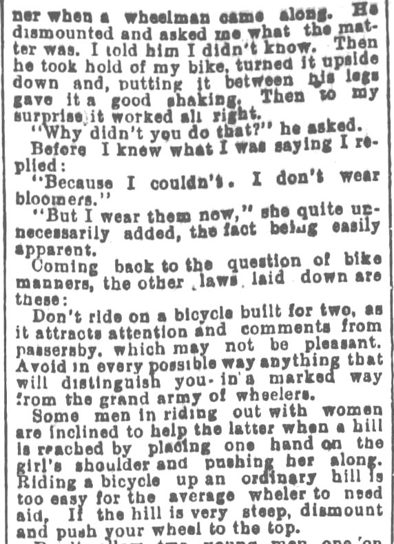 Kristin Holt | Victorian Bicycling Etiquette. 7 of 8. Los Angeles Herald, July 14, 1895.