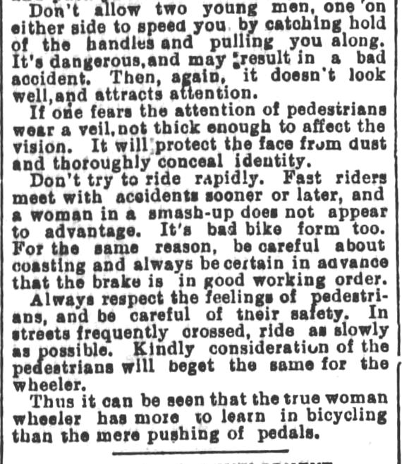Kristin Holt | Victorian Bicycling Etiquette. 8 of 8. Los Angeles Herald, July 14, 1895.