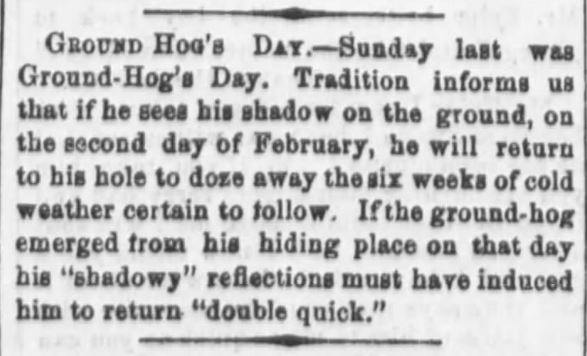 Kristin Holt | Victorian Americans Observed Groundhog Day? Notice of Ground Hog's Day from Cincinnati Daily Press of Cincinnati, Ohio, February 5, 1862.