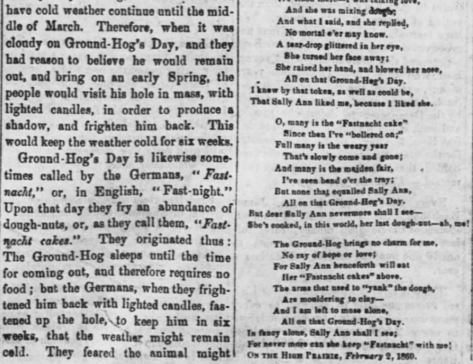 Kristin Holt | Victorian Americans Observed Groundhog Day? Part 6 of 6: Ground-Hog's Day, from White Cloud Kansas Chief Newspaper of White Cloud, Kansas, February 2, 1860.