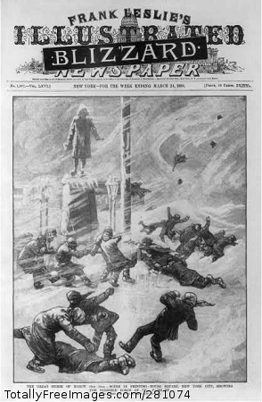Kristin Holt | Victorian Blizzards, Nonstop in the 1880s. Vintage illustration: Frank Leslie's Illustrated BLIZZARD newspaper. "Great Blizzard of 1888." Original Work of the U.S. Federal Government, Library of Congress, Public Domain.