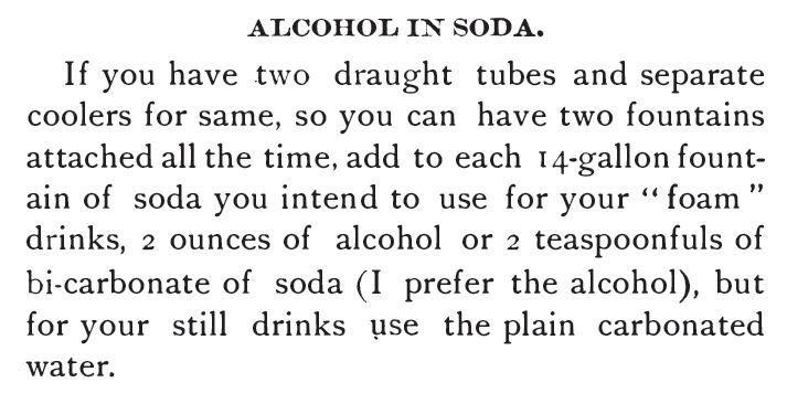 Kristin Holt | The Soda Fountain: Behind the Counter. Alchol in soda! From Saxe's New Guide or Hints to Soda Water Dispensers, 1894.