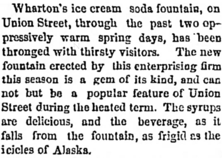 Kristin Holt | Victorian Ice Cream Sodas. Wharton's Ice Cream Soda Fountain advertises in The Tennesseean of Nashville, Tennessee. May 2, 1858.
