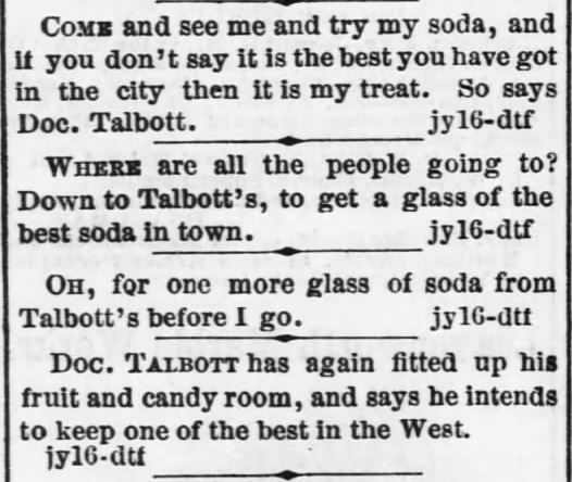 Kristin Holt | The Soda Fountain: Behind the Counter. Sopda Fountain Advertisements published in The Daily Kansas Tribune of Lawrence, Kansas, July 20, 1869.