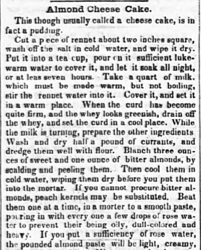 Almond Cheese Cake Recipe from an 1849 Newspaper, Part 1