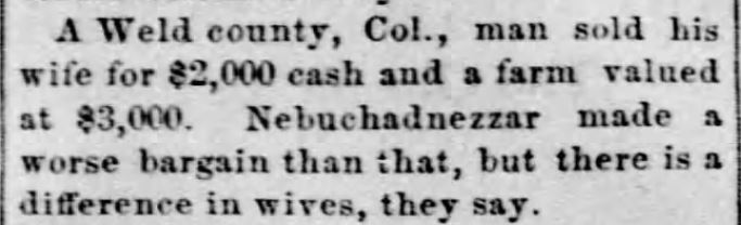 Kristin Holt | For Sale: Wife (Part 2). Star Tribune of Minneapolis, Minnesota on May 6, 1875.