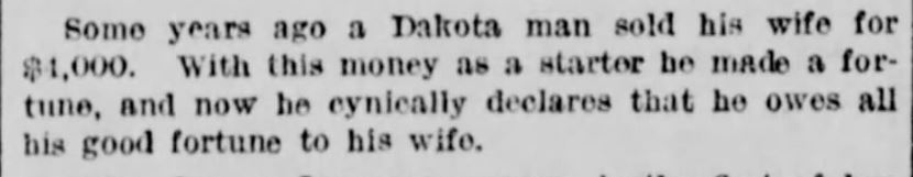 Kristin Holt | For Sale: Wife (Part 2). New York Tribune of New York, New York, March 25, 1887.