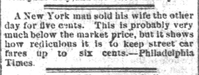 Kristin Holt | For Sale: Wife (Part 2). The Osage County Chronicle of Burlingame, Kansas, January 22, 1880.