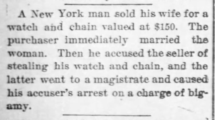 Kristin Holt | For Sale: Wife (Part 2). The Atchison Daily Champion of Atchison, Kansas, October 2, 1897.