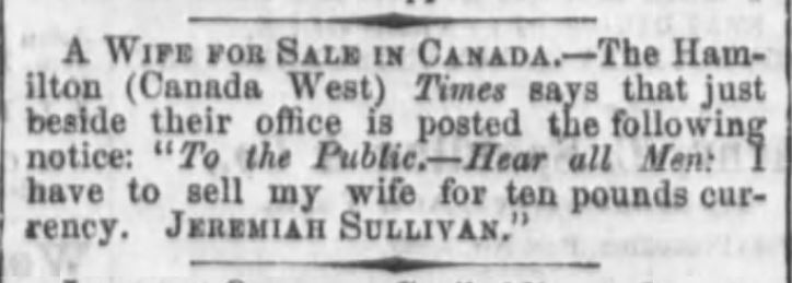 Kristin Holt | For Sale: Wife (Part 2). Cincinnati Daily Press of Cincinnati, Ohio, October 22, 1860.
