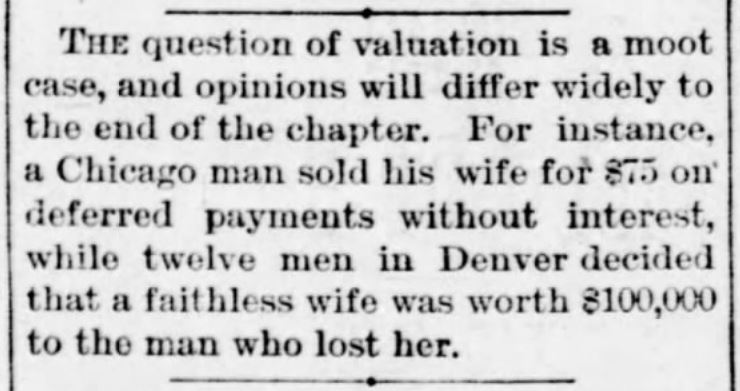 Kristin Holt | For Sale: Wife (Part 2). The St. Joseph Herald of St. Joseph, Missouri, August 2, 1891.