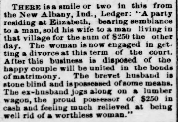 Kristin Holt | For Sale: Wife (Part 2). Pittsburgh Daily Post of Pittsburgh, Pennsylvania on June 10, 1873.