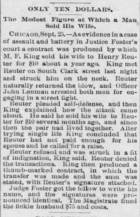 Kristin Holt | For Sale: Wife (Part 2). The Record-Union of Sacramento, California, September, 1894.