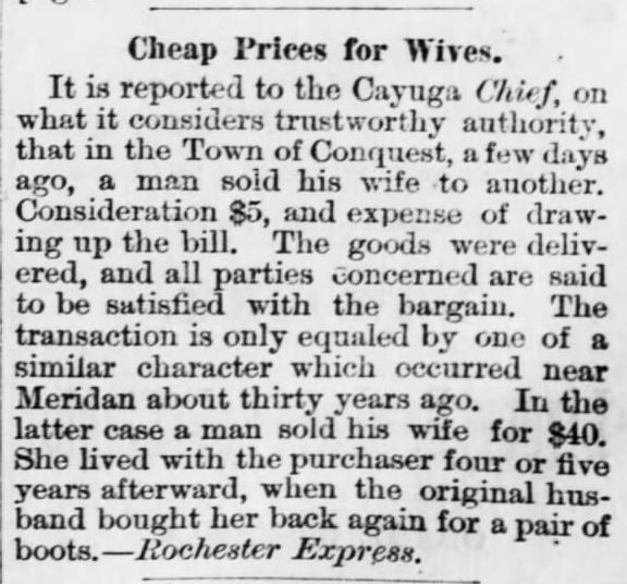 Kristin Holt | For Sale: Wife (Part 2). The Osage City Free Press of Osage City, Kansas, September 23, 1880.