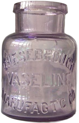 Kristin Holt | Vaseline: a Victorian Product? Image of antique Chesebrough Vaseling Manufact'c Co. purple glass bottle. Image: Pinterest.